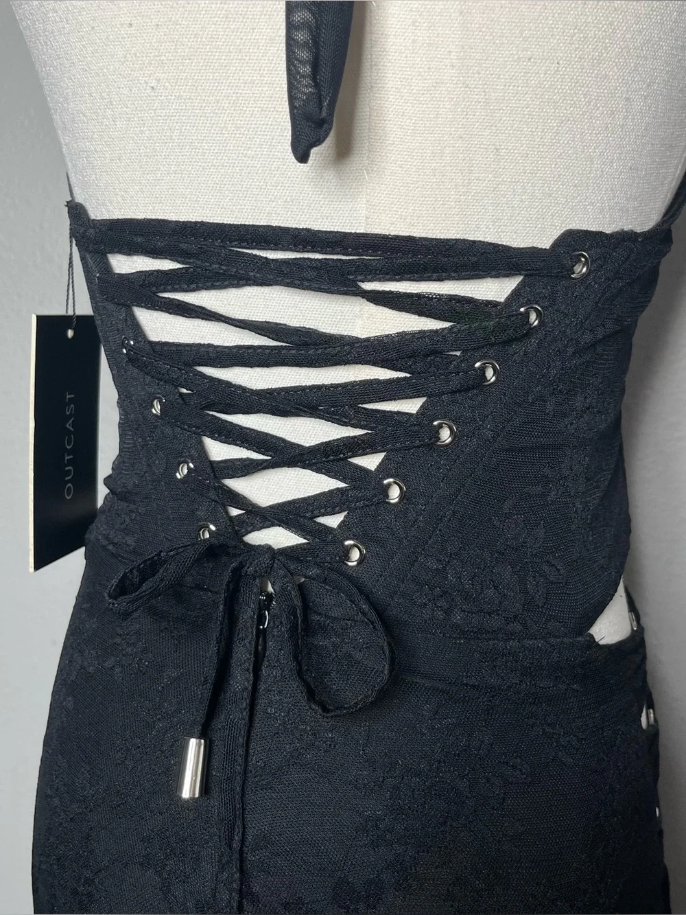 NEW Outcast Lace Up Halter Jenna Jumpsuit in Black Floral Lace